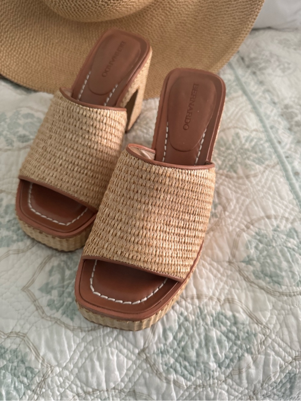 Bernardo Natural Woven Platform Slide Sandals